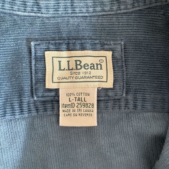 LL Bean Mens Blue Corduroy Button Down Shirt Size Large TALL 100% Cotton Classic - Picture 9 of 9